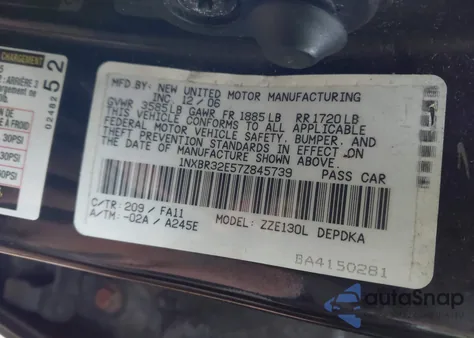 2007 Toyota Corolla Ce z USA, uszkodzony, nr VIN 1NXBR32E57Z845739